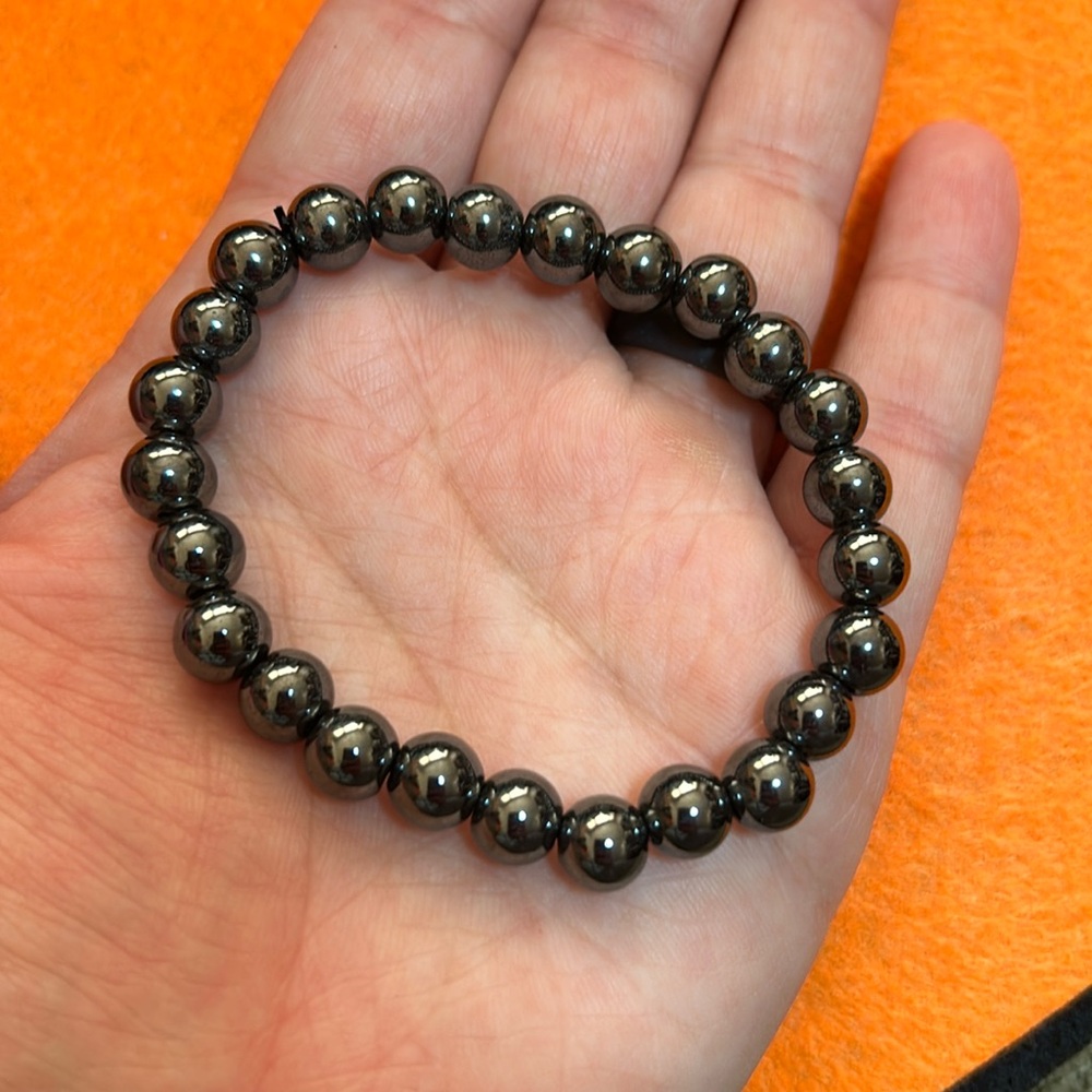 Hand crafted silver hematite stretch bracelet - FREE gift with purchase